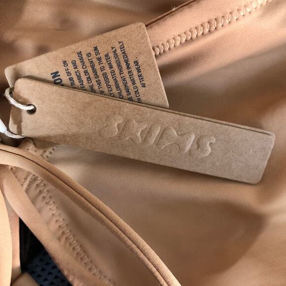 SKIMS Recycled Swim Top Long Sleeve Bikini Off Shoulder Ochre Tan NWT Size Small - Picture 5 of 9